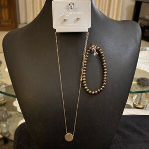Elegant Gold Chain Necklace/Earrings and Bracelet Bundle